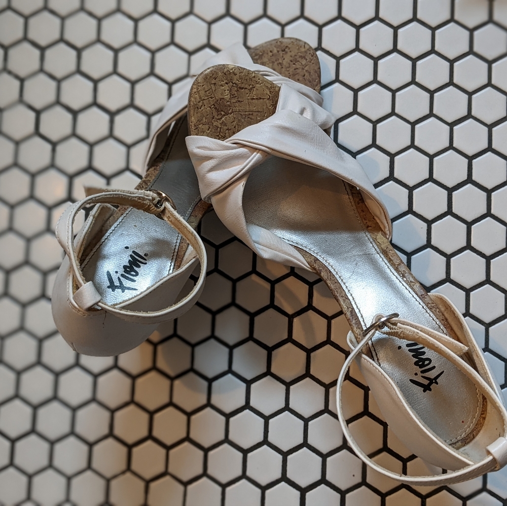 White leather high heels